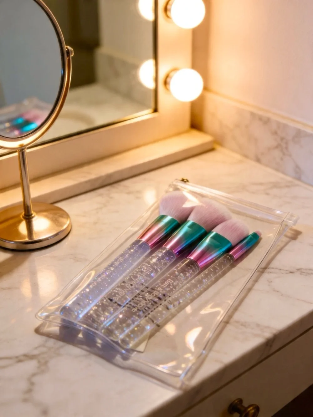 Bath and Body Works Glitter Handle Makeup Brush Set with Pink Bristles